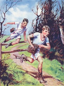 参加纸上追逐的男孩（彩色石版画） 作者 英语学校