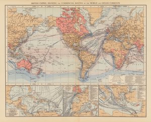 大英帝国，展示世界商业路线和洋流（彩色石版印刷品） 作者 英语学校