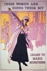 英国一战时期鼓励妇女在军工厂工作的海报，约1914-18年（彩色平印）。 作者 英语学校