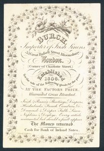 Burch，爱尔兰亚麻布的进口商，贸易卡 作者 英语学校