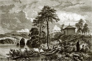 在湖Ikeugun，蒙古的Buriat寺庙 作者 英语学校