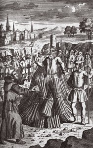 焚烧的殉道者，插图选自《狐狸殉道者》，约 1703 年（石版印刷）。 作者 英语学校