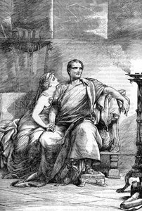 卡尔普尼亚（Calpurnia Pisonis）和凯撒--儒勒-凯撒--《凯撒大帝的悲剧》--《威廉-莎士比亚全集》中的插图，1866年--本版的插图和一般形式借用了卡塞尔的《莎士比亚插图》，出版。 作者 英语学校