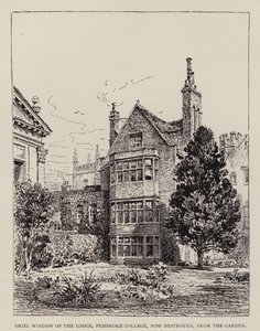 剑桥：彭布罗克学院小屋的 Oriel Window，现已被摧毁，来自花园（蚀刻版） 作者 英语学校