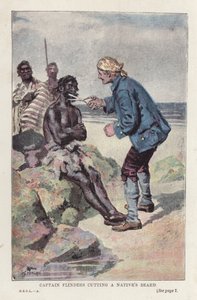 弗林德斯船长为当地人剪胡须（彩色石版画） 作者 英语学校