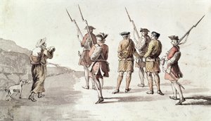 捕获反叛者，西蒙-弗雷泽，洛瓦特勋爵(1667-1747)(纸上水彩) 作者 英语学校