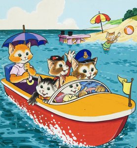 在摩托艇的猫科 作者 英语学校