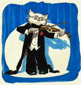 在小提琴的无尾礼服的猫 作者 英语学校