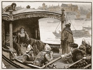 凯瑟琳·霍华德被传达到塔楼，插图来自卡塞尔斯画报英国历史（棕褐色照片） 作者 英语学校