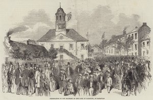 在 Sanquhar 庆祝达尔基斯伯爵的多数席位（版画） 作者 英语学校