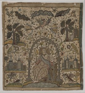 拱门下的慈善，c.1640（丝绸，金属线和缎面上的亮片） 作者 英语学校