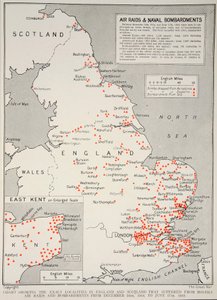 图表显示1914年12月16日至1918年6月17日1918-19期间遭受敌对空袭和轰炸的英格兰和苏格兰的确切地点 作者 英语学校