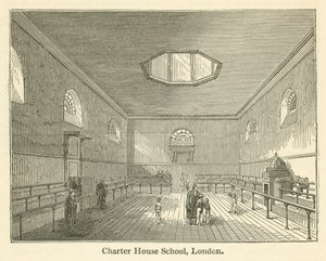 伦敦Charter House学校（雕版印刷）。 作者 英语学校