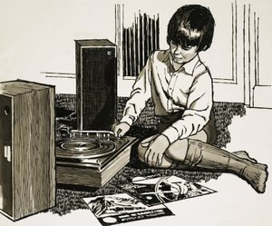 孩子在玩一个电唱机 作者 英语学校
