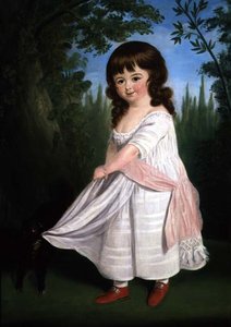 儿童与她的狗玩耍，约1800年 作者 英语学校