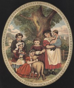 孩子们照顾他们的宠物羔羊（彩色雕刻） 作者 英语学校