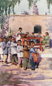 中国儿童：孩子们在吃饭和玩耍（彩色石版画） 作者 英语学校