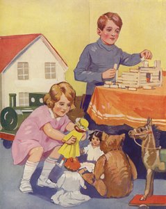 孩子们在玩耍（彩色石版印刷） 作者 英语学校