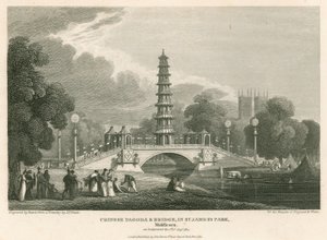 中国宝塔和桥梁，圣詹姆斯公园，伦敦，因为它出现在1814年8月1日 作者 英语学校