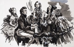 肖邦与女崇拜者（水粉画，纸本） 作者 英语学校