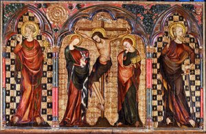 基督被圣玛丽亚和圣约翰施洗者环绕，取自耶稣受难祭坛的中心装饰（木板钢笔画） 作者 英语学校