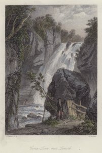 苏格兰拉纳克附近的Corra Linn（彩色雕刻）。 作者 英语学校