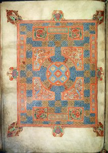 Cott Nero D. IV, f.94v 《圣马可福音》开篇地毯页，选自《林迪法恩福音书》，710-721 年（牛皮纸） 作者 英语学校