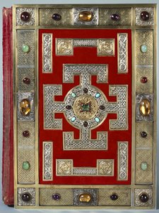 棉布尼禄 D.IV 版林迪斯芳福音书装订，1853 年重新装订（皮革镶金和半宝石） 作者 英语学校