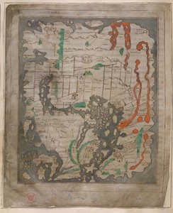 Cotton Tiberius B.V，第 1 部分，f.56v 《提比略地图》，Mappa Mundi（牛皮纸） 作者 英语学校