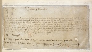 Cotton Vespasian MS F III f.19 理查德写给约翰-赛爵士的第一封现存信件 作者 英语学校