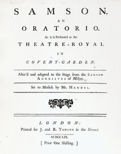 乐章的封面，由汉德尔出版的清唱剧，于1759年出版 作者 英语学校