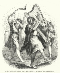 大卫在方舟前跳舞，来自 Domenichino 的一幅画（版画） 作者 英语学校