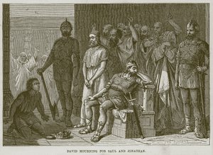 大卫为扫罗和乔纳森哀悼，来自The Childs Bible的插图，1880年 作者 英语学校