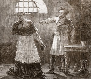丹尼斯责备莫城主教，詹姆斯·艾特肯·威利（James Aitken Wylie，1808-1890），酒吧的新教历史插图。 1878年 作者 英语学校