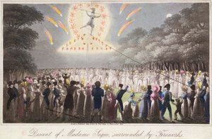 萨基夫人的下降，被烟火包围，由托马斯-凯利（fl.1820-55）出版，伦敦 作者 英语学校