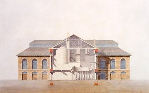 Stag Brewhouse的设计，来自George Saunders办公室的原始手稿，c.1807（铅笔，wc和笔和墨水在纸上） 作者 英语学校