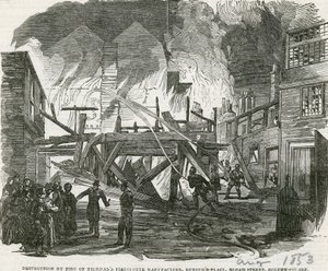 Kirkmans Pianoforte工厂的火灾，Dufours Place，Broad Street，Golden Square 作者 英语学校