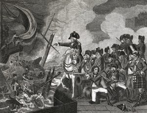 在直布罗陀之前毁坏枪船，1816年由H.Cook雕刻 作者 英语学校