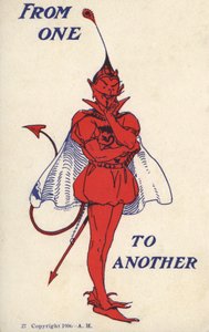 穿着都铎式服装的魔鬼（彩色平版印刷）。 作者 英语学校