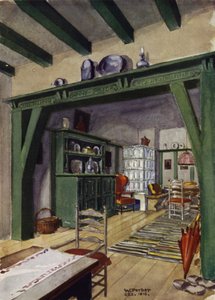 乡村别墅中的餐厅和起居室（彩色石版画） 作者 英语学校