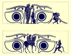 Dionysos，Hephaistos和satyrs，来自JE Harrison和DS MacColl的希腊花瓶画的插图，1894年出版（数字增强图像） 作者 英语学校