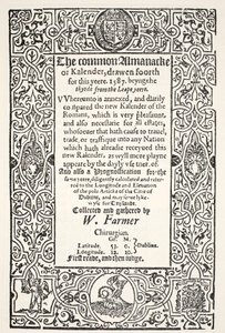 双重Almanack（普通和新的）和1587年都柏林的预测，由W. Farmer撰写，由沃特金斯和罗伯茨出版，1587年 作者 英语学校