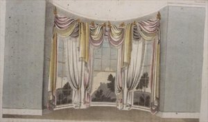 圆形窗户的窗帘，第108页，来自Ackermann的《艺术文献》，1820年出版（彩色平印）。 作者 英语学校
