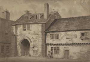 通往圣救世主修道院，Bermondsey，1825年的门户的东视图（笔，铅笔和纸上洗） 作者 英语学校