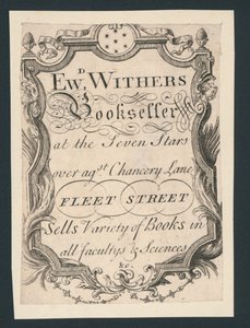 Edward Withers，Bookseller，Chancery Lane，Fleet Street，贸易卡 作者 英语学校