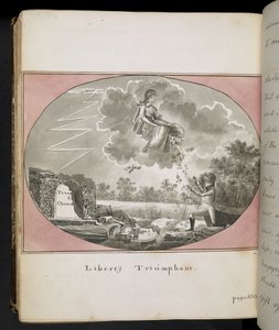 埃杰顿 MS 2066 f.505《自由凯旋》，选自《托马斯-沃尔特历险记，由一位朋友讲述："约根-约根森自传》（纸上钢笔和水墨画） 作者 英语学校