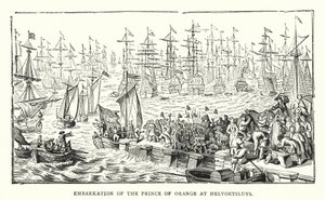 Embarkation of the Prince of Orange at Helvoetsluys (coloured engraving) 作者 英语学校