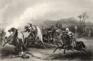 1858年出版的“印第安叛变的历史”中遇到了中尉山和Sepoy骑兵的尸体 作者 英语学校