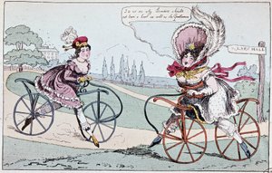 1819 年关于爱好马的英文漫画（第一辆自行车） - 在 Baudry de Saulnier 的“理论和实践自行车”中 作者 英语学校