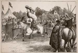 十四世纪的英国欢乐时光：在Quintain倾斜，插图来自Cassells画报英国历史（棕褐色照片） 作者 英语学校